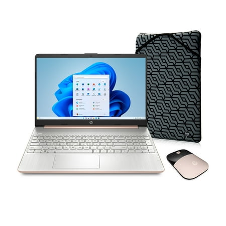 HP 15.6" Laptop, AMD Athlon N3050 Processor, 4GB RAM, 128GB SSD, Rose Gold, Wireless Mouse, Sleeve, Windows 10 Home in S mode with Microsoft 365, 15-ef1073wm