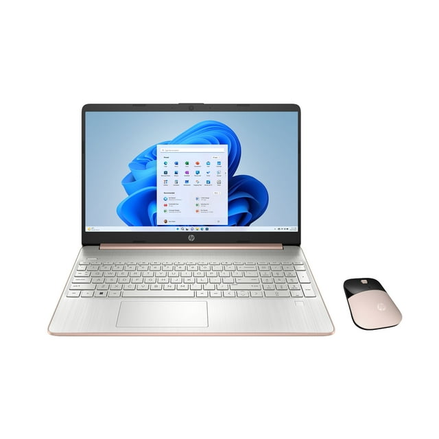 HP 15.6" Laptop Bundle, AMD Ryzen 3 3250U, 4GB RAM, 128GB SSD, Wireless Mouse, Pale Rose Gold, Windows 11 Home in S mode, 15-ef1716wm