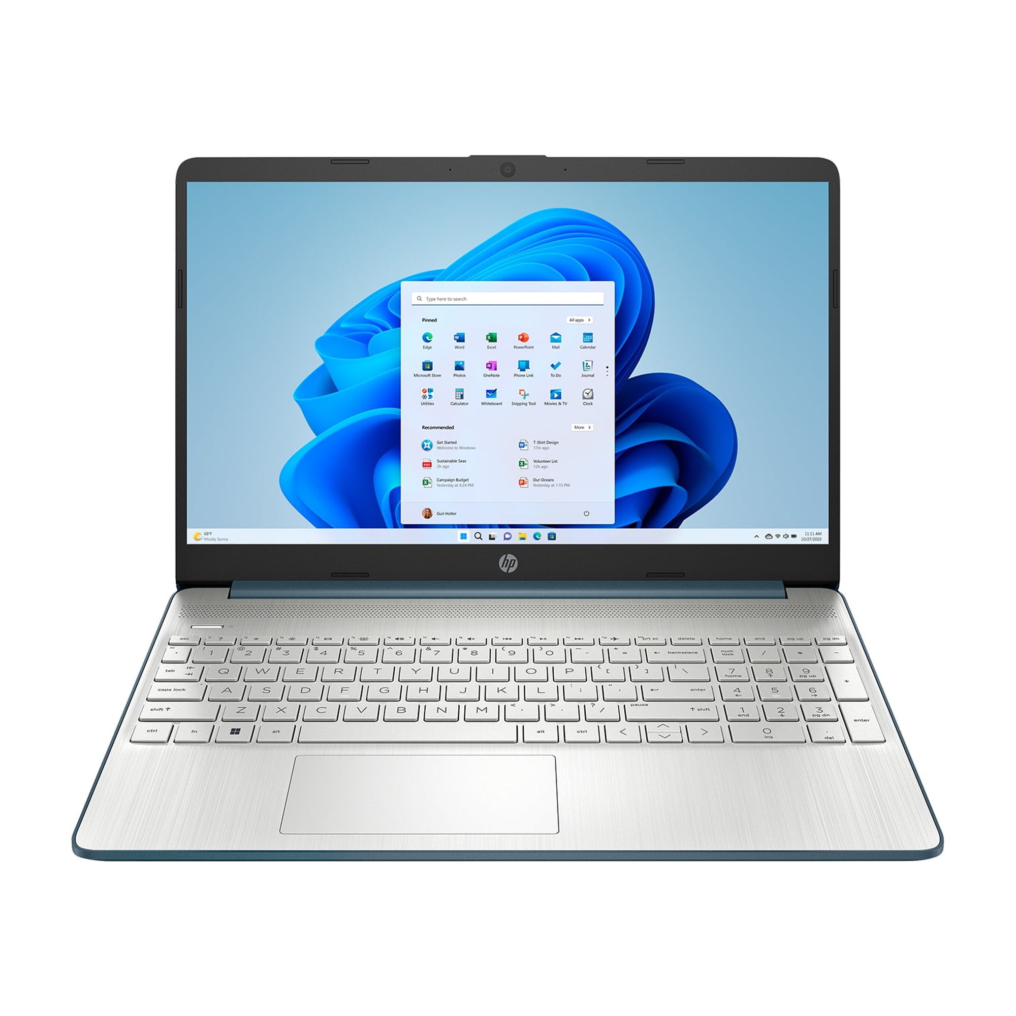 HP 15.6" Laptop, Intel Core i3-1115G4, 8GB RAM, 256GB SSD, Spruce Blue, Windows 11 Home in S mode, 15-dy2792wm - image 1 of 11