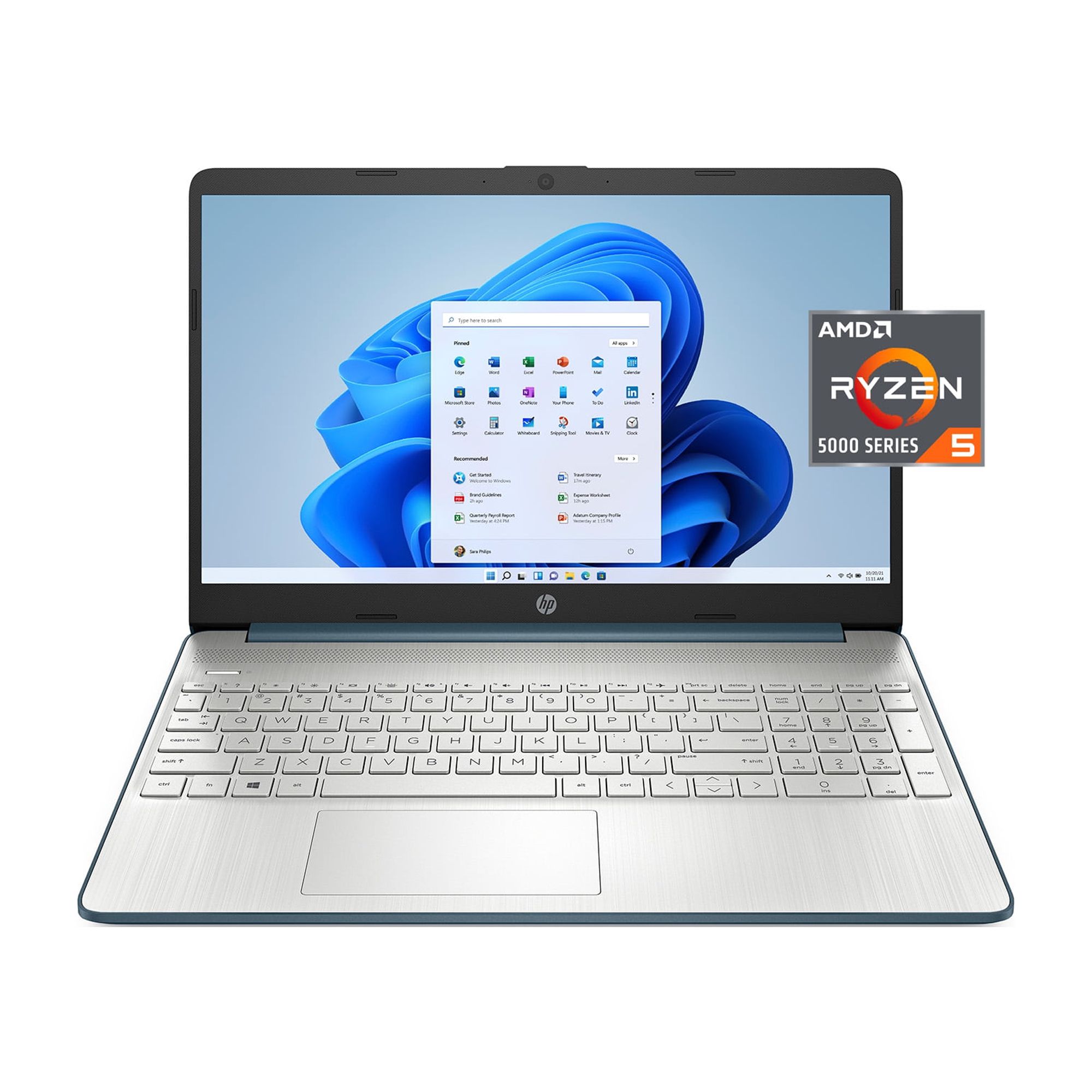 HP 15.6" Screen FHD Laptop Computer, AMD Ryzen 5 5500U, 8GB RAM, 256GB SSD, Spruce Blue, Windows 11 Home, 15-ef2729wm - image 1 of 6