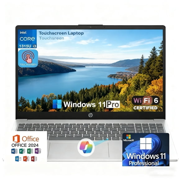 HP 15.6" Touch Display Laptop, Intel i3-1315U, 2025 Model, 40GB RAM, 1TB SSD, Windows 11 Pro + Office 2024, Anti-Glare Silver Finish