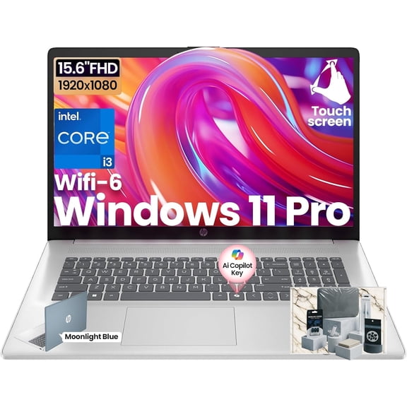 HP 15.6" Touchscreen FHD Laptop Computer for Student Home and Business, Intel Core i3-N305, 16GB RAM, 512GB SSD, HDMI, Numeric Keypad, Webcam, Wi-Fi 6, Windows 11 Pro, Blue