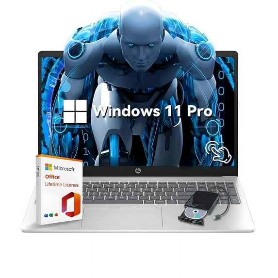 HP 15.6" Touchscreen Laptop, Intel Core i3-1215U, 32GB RAM, 1TB SSD, Windows 11 Pro, Office Pro 2024 Lifetime, Micro-Edge Anti-Glare Display, Free External CD Drive, Business & School Ready