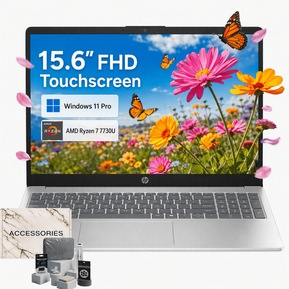 HP 15.6 Touchscreen Laptop Computer, AMD Ryzen 7 7730U(8-Core), 16GB RAM, 512GB SSD, Win 11 Pro, AI Copilot, w/Accessory