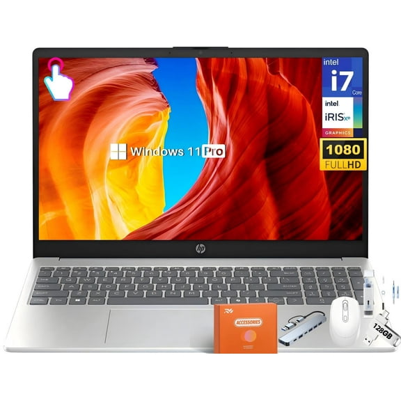 HP 15.6 Touchscreen Laptop Computer for Business, Intel 13th Gen i7-1355U(Up to 5.0 GHz), 15.6" FHD Touch Screen, 16 GB RAM, 512 GB SSD, Iris Xe GPU, Wi-Fi 6, HD Webcam, Windows 11 Pro, w/Accessories