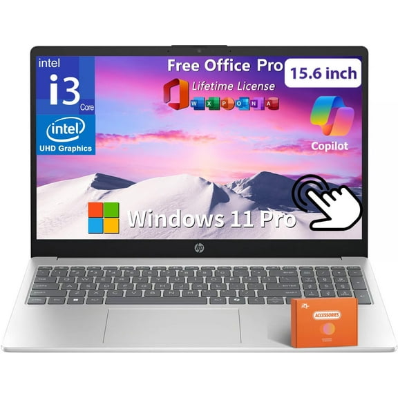 HP 15.6" Touchscreen Laptop, Intel 13th Core i3-1315U(Up to 4.5GHz), Intel UHD Graphics, 16 GB RAM, 512 GB SSD, Copilot, Long Battery Life, Anti-Glare, Windows 11 Pro & Office Pro Lifetime License