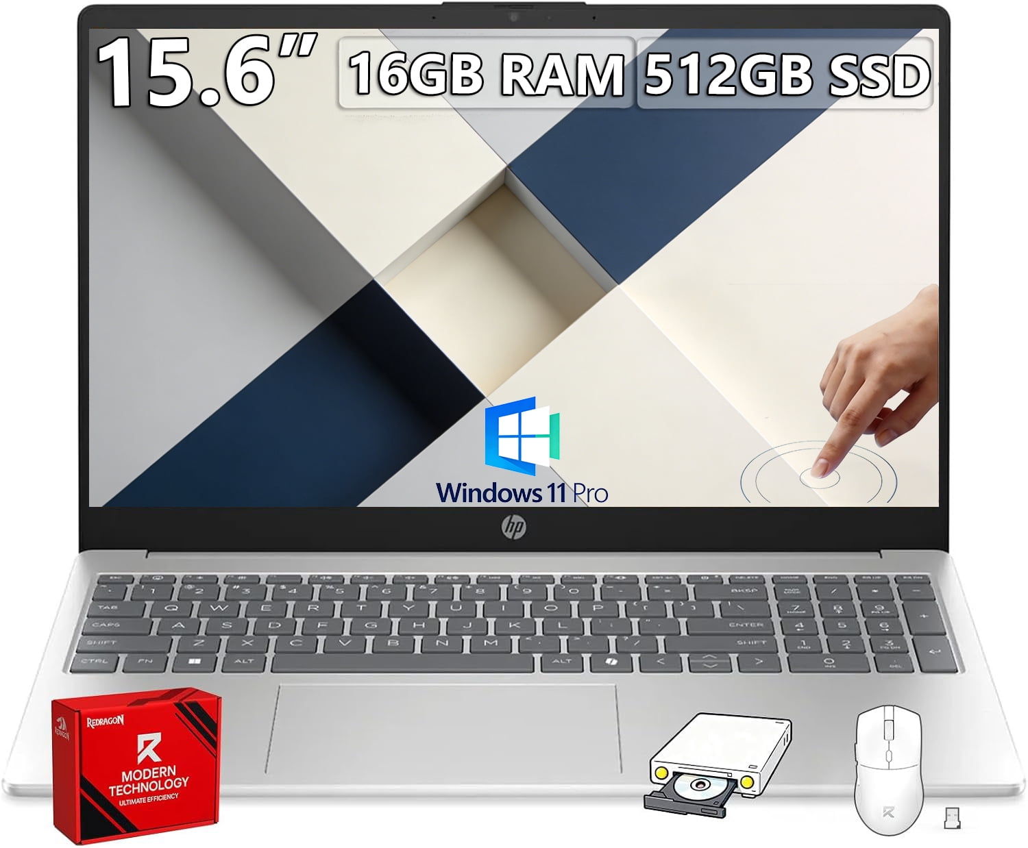 HP 15.6" Touchscreen Laptop for Business Student, Intel Core i3-1315U, 16GB RAM, 512GB SSD, Windows 11 Pro