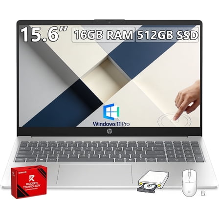 HP 15.6" Touchscreen Laptop for Business Student, Intel Core i3-1315U, 16GB RAM, 512GB SSD, Windows 11 Pro