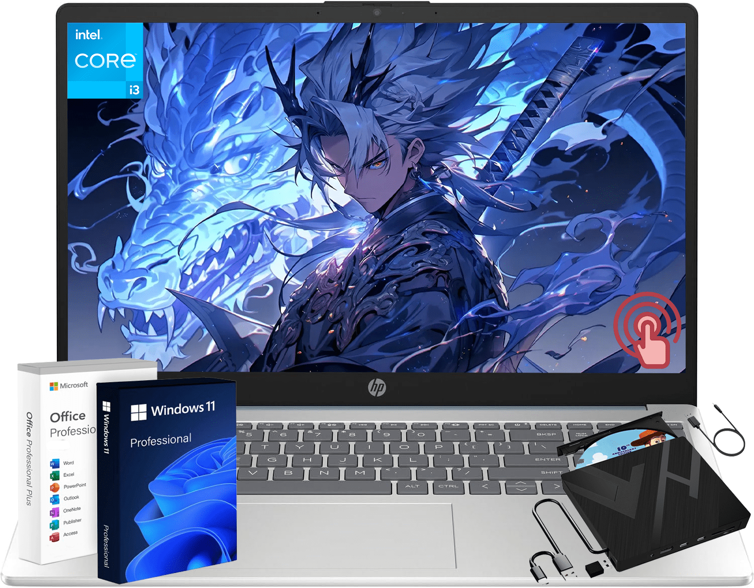 HP 15.6" Touchscreen Laptop for Business Student, Windows 11 Pro, Intel Core i3-1215U, 32GB RAM, 2TB SSD, Office Pro Lifetime License