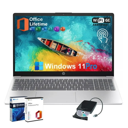 HP 15.6-inch Business Laptop Computer - w/Microsoft Office Lifetime & Free CD/DVD Drive - 15.6" HD Touchscreen - Intel i3 1215U - Wi-Fi 6E -Win 11 Pro(32GB RAM | 1TB SSD)