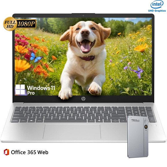 HP 15.6 inch FHD IPS Laptop for Students and Professionals — Intel Core i3-N305 8-Core, 20GB RAM, 512GB SSD, Windows 11 Pro, Natural Silver, w/Accessory