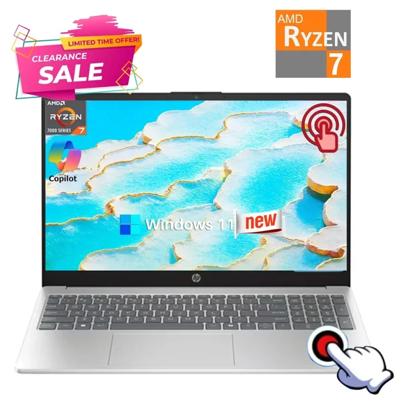 HP 15.6 inch FHD IPS Touch Windows Laptop AMD Ryzen 7 7730U 32GB 1TB SSD Natural Silver