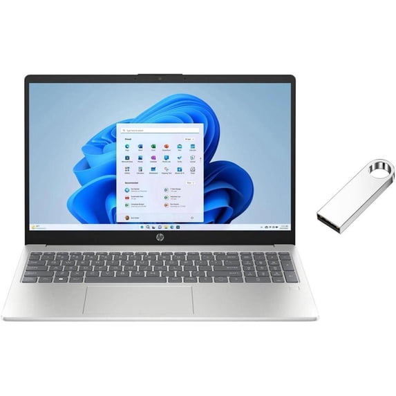 HP 15.6 inch FHD Laptop | Intel Core i3-N305 Processor | Intel UHD Graphics| Fingerprint | Silver | 16GB RAM | 1024GB SSD | Windows 11 Home | Bundle with 64GB USB Flash Drive