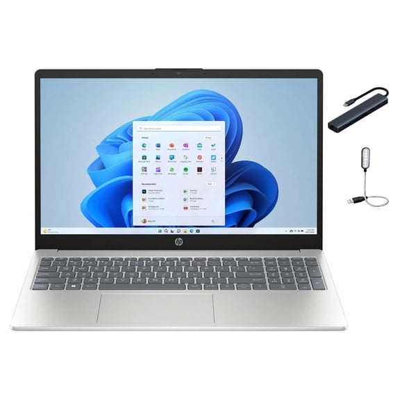 HP 15.6 inch HD Touch Display Laptop, Intel Core i3-1315U, 16GB RAM, 256GB SSD, Copilot AI, ‌Windows 11 Home, Wi-Fi 6, HP Fast Charge, Natural Silver with Mazepoly Accessories