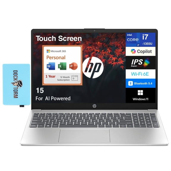 HP 15 AI Powered Laptop 15.6in FHD (Intel i7-1355U, 64GB DDR4, 4TB PCIe SSD, Intel Iris Xe, Win 11 Pro) w/Microsoft 365 Personal , DKZ USB Port Expander