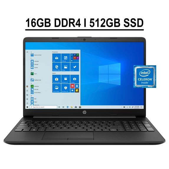 HP 15 Business Laptop 15.6" Diagonal FHD IPS Anti-glare Display Intel Celeron N4020 Processor 16GB DDR4 512GB SSD Intel UHD Graphics 600 HDMI USB-C WIFI5 HD Webcam Bluetooth Win10 Black