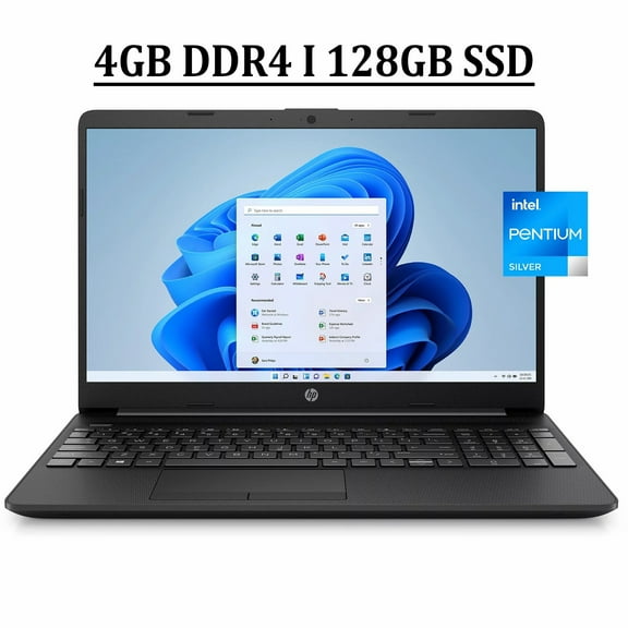 HP 15 Business Laptop 15.6" Diagonal HD Display Intel Quad-Core Pentium Silver N5030 Processor 4GB DDR4 128GB SSD Intel UHD Graphics 605 HDMI USB-C Webcam Bluetooth Office365 Win11 Black
