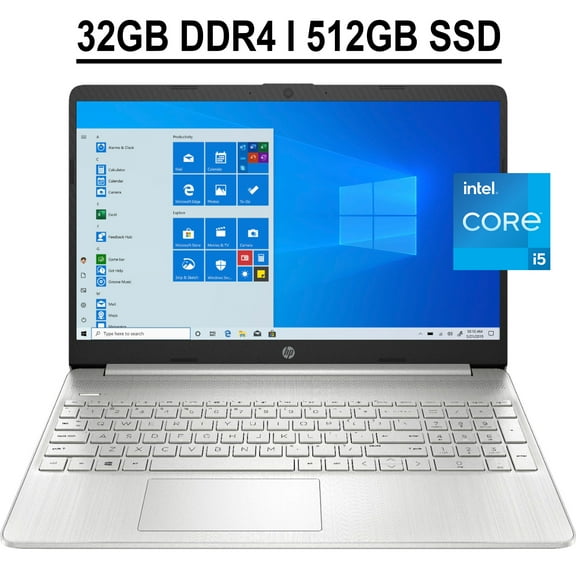HP 15 Business Laptop 15.6" FHD IPS Anti-glare Display 11th Gen Intel Quad-Core i5-1135G7 32GB DDR4 512GB SSD Intel Iris Xe Graphics Fingerprint HDMI USB-C WIFI Bluetooth Webcam Win10 Silver