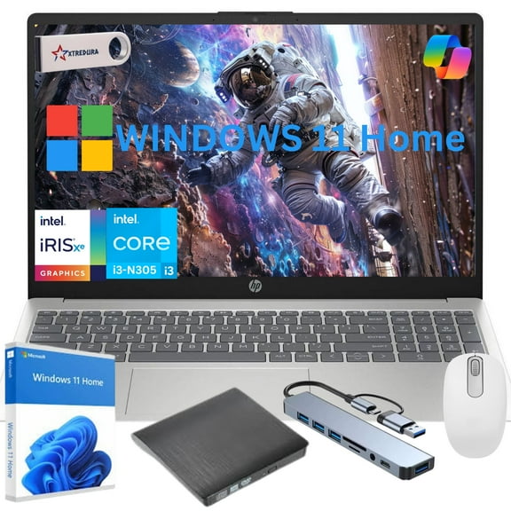 HP 15 Business and Student Laptop Computer, 15.6" FHD Laptop, Intel Core i3-N305, 16GB RAM, 256 GB PCIe SSD, Intel UHD, Copilot Laptop,Windows 11 Home,Gift Bundle