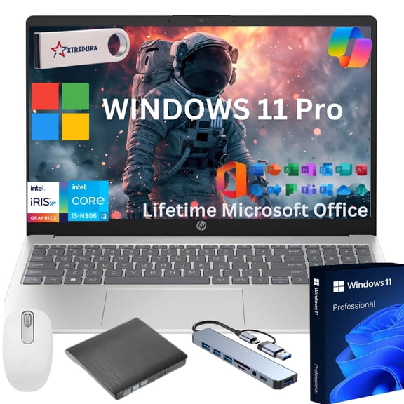 HP 15" FHD Laptop Gift Set, Intel I3-N305 (BEAT i5-1135G7), 16GB RAM,256GB PCIe SSD, Copilot AI, Windows 11 Pro, Lifetime MS Office, Student & Business Laptop,Gift Set