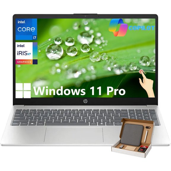 HP 15 Flagship Touchscreen Laptop for Business, 15.6" FHD IPS Touchscreen, Intel Core i7 1355U, 16GB RAM, 1TB SSD, Intel Iris Xe Graphics • Windows 11 Pro, Copilot+ PC, Wi-Fi 6, Bluetooth