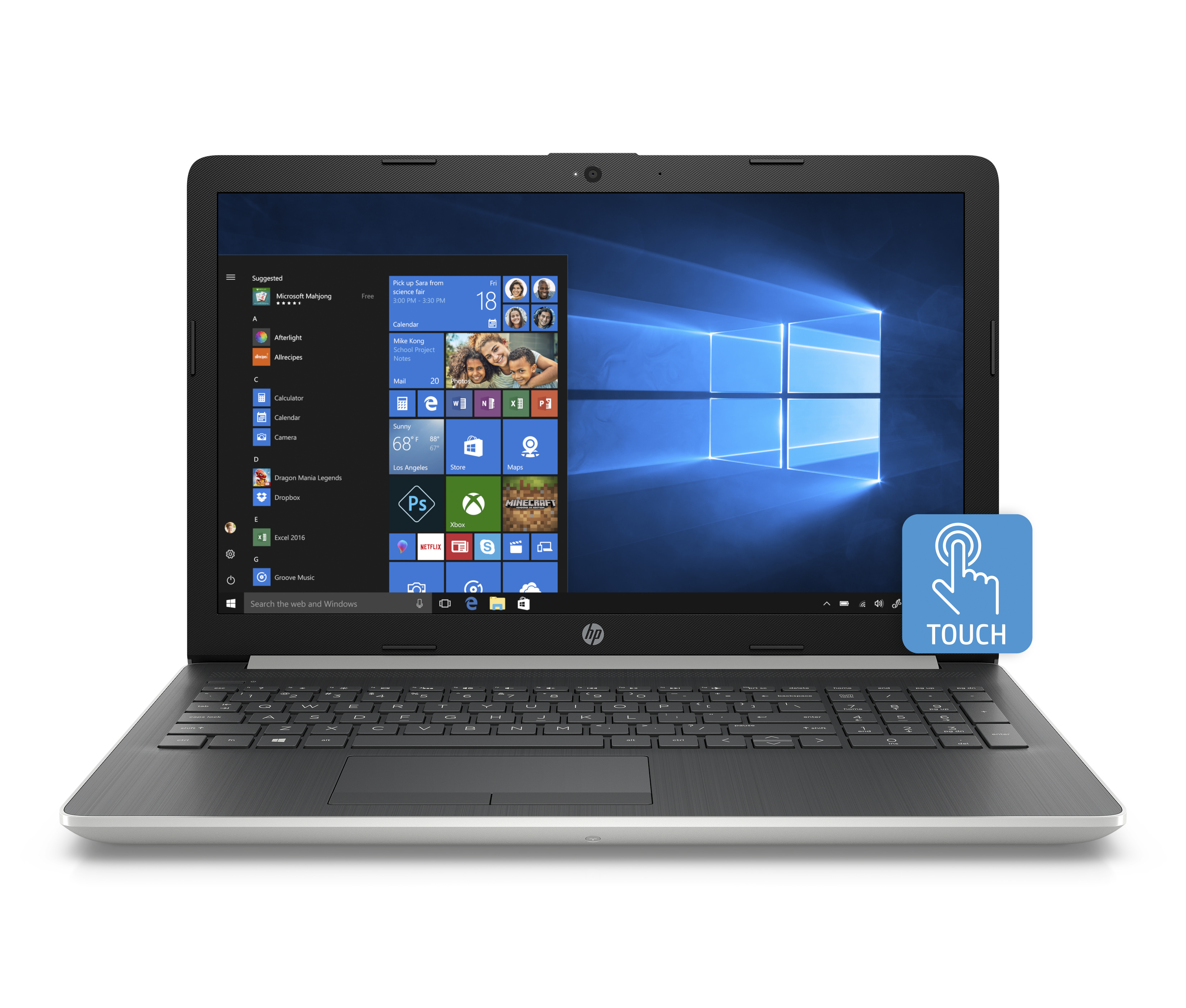 HP 15 Graphite Mist Laptop Touchscreen, Intel Core i5-8250U, 1TB HDD + 16GB Intel Optane memory, 4GB SDRAM, DVD, 15-da0053wm - image 1 of 9