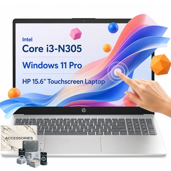 HP 15 Touch Screen Laptop, Intel Core i3-N305 (8 Cores, up to 3.8 GHz), 8GB Memory, 256GB SSD, 15.6" Touch Display, Copilot AI Key, Wi-Fi 6, Windows 11 Pro w/Accessory