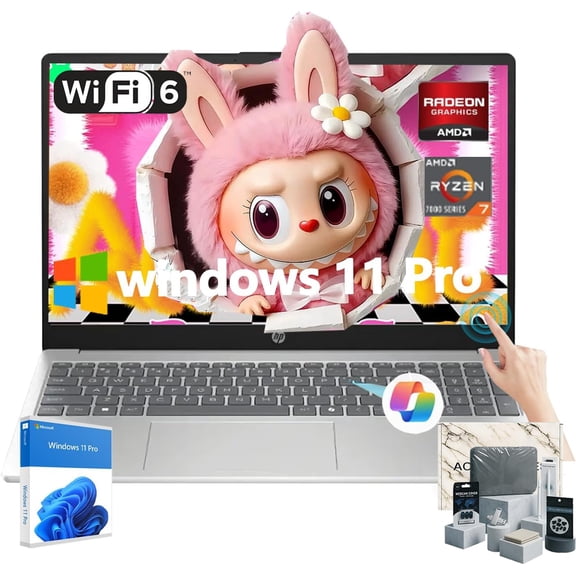 HP 15 Touchscreen Laptop, 15.6" FHD IPS Display, AMD Ryzen 7 7730U, 64GB RAM, 2TB SSD, AMD Radeon Graphics, Windows 11 Pro, Copilot, Numeric Keypad, Wi-Fi 6