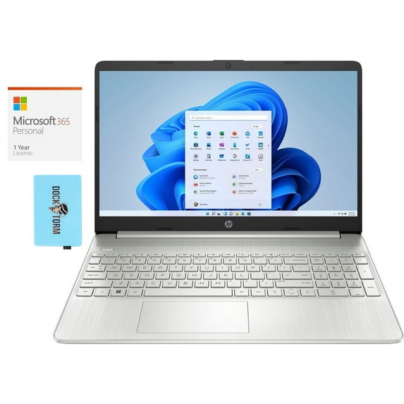 HP 15 ef2033dx Home/Business Laptop (AMD Ryzen 3 5300U 4-Core, 15.6in 60 Hz HD (1366x768), AMD Radeon, 16GB RAM, Win 11 Pro) with Microsoft 365 Personal , Dockztorm Hub