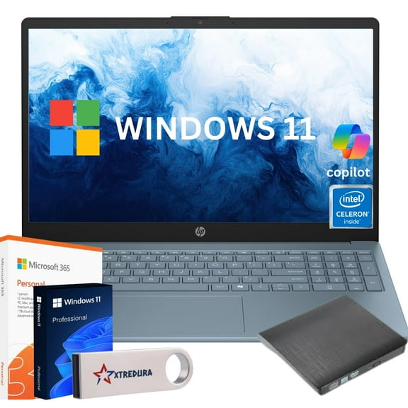 HP 15 inch laptop 15.6" HD,Intel 12th N200 Processor, 16GB RAM,256GB (128GB Plce SSD+128GB Flash Drive),Windows 11 Pro, Lifetime Microsoft Office,Blue