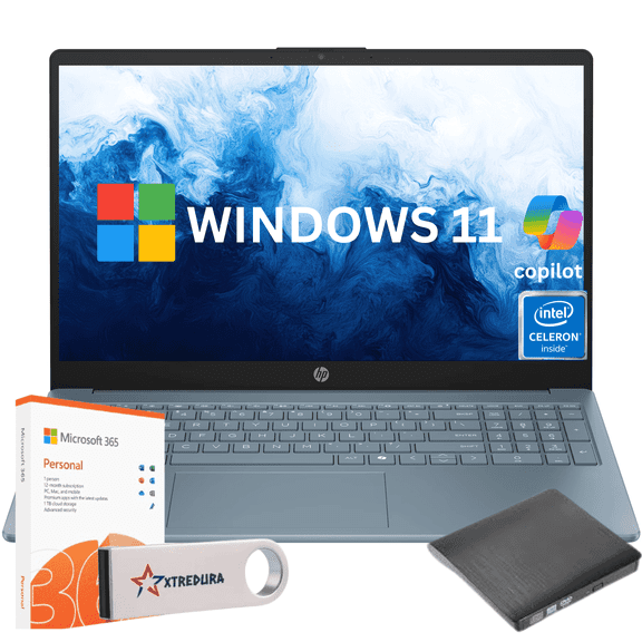HP 15 inch laptop 15.6" HD,Intel 12th N200 Processor, 8GB RAM,256GB (128GB Plce SSD+128GB Flash Drive),Windows 11 Home, 1-Year Microsoft Office,Blue