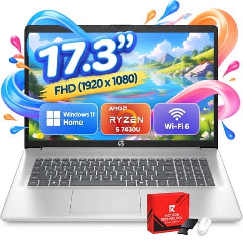 HP 17.3 Business Laptop, AMD 6-Core Ryzen 5 7430U, 8GB RAM, 256GB SSD, Windows 11 Home, 17 inch FHD IPS Large Display
