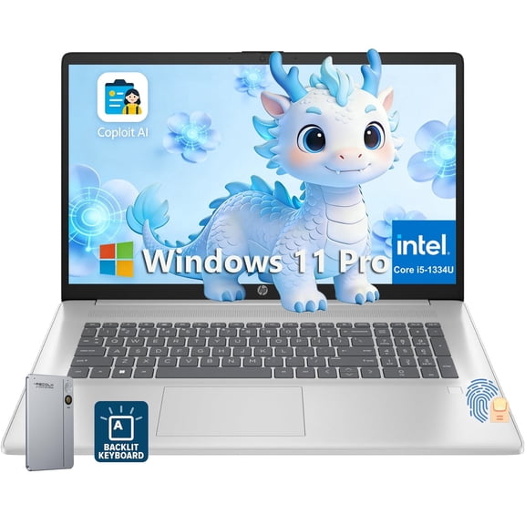HP 17.3" Business Laptop, Intel Core i5-1334U (10-Core), 32GB RAM, 512GB SSD, Windows 11 Pro, Fingerprint Reader, Backlit Keyboard, Wi-Fi 6, FHD Anti-Glare Display, Silver