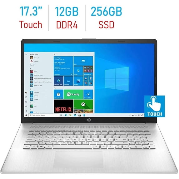 HP 17.3" Diagonal HD+ Touchscreen Display, AMD Ryzen 3 3250u, 12GB RAM 256GB SSD, AMD Radeon Graphics, HD Webcam, WiFi 6, HDMI, Bluetooth, 1-Year 365 Office, W10 Home, Mazepoly Accessories
