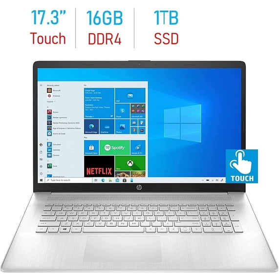 HP 17.3" Diagonal HD+ Touchscreen Display, AMD Ryzen 3 3250u, 16GB DDR4, 1TB SSD, AMD Radeon Graphics, HD Webcam, WiFi 6, HDMI, Bluetooth, 1-Year 365 Office, W10 Home, Mazepoly Accessories