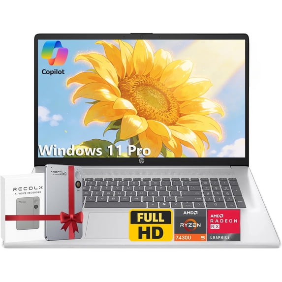 HP 17.3" FHD AI PC Laptop, AMD Ryzen 5 7430U, 20GB RAM, 512GB SSD, Windows 11 Pro, Silver