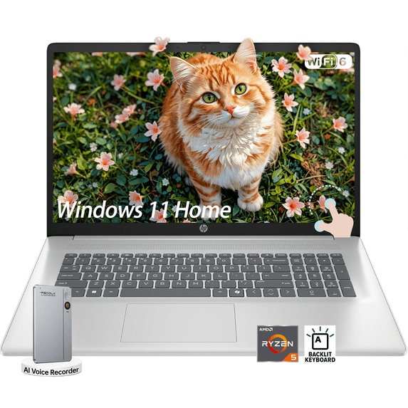 HP 17.3 FHD Anti-Glare Display Laptop, AMD Ryzen 5 7430U, 12 GB RAM, 512 GB SSD, Copilot-AI, Wi-Fi 6, Windows 11 Home with Accessory