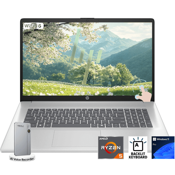 HP 17.3" FHD Business Laptop, AMD Ryzen 5 7430U, 16GB RAM 1TB SSD, Windows 11 Pro with Reclox AI Voice Recorder, Copilot AI