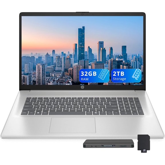 HP 17.3" FHD Business Laptop, Intel i7-1355U, 32GB RAM, 2TB Storage (1TB SSD+1TB Docking Station Set), Intel Iris Xe Graphics, Full-Size Keyboard, Copilot, Wi-Fi 6, 720p Camera, Win 11, Silver