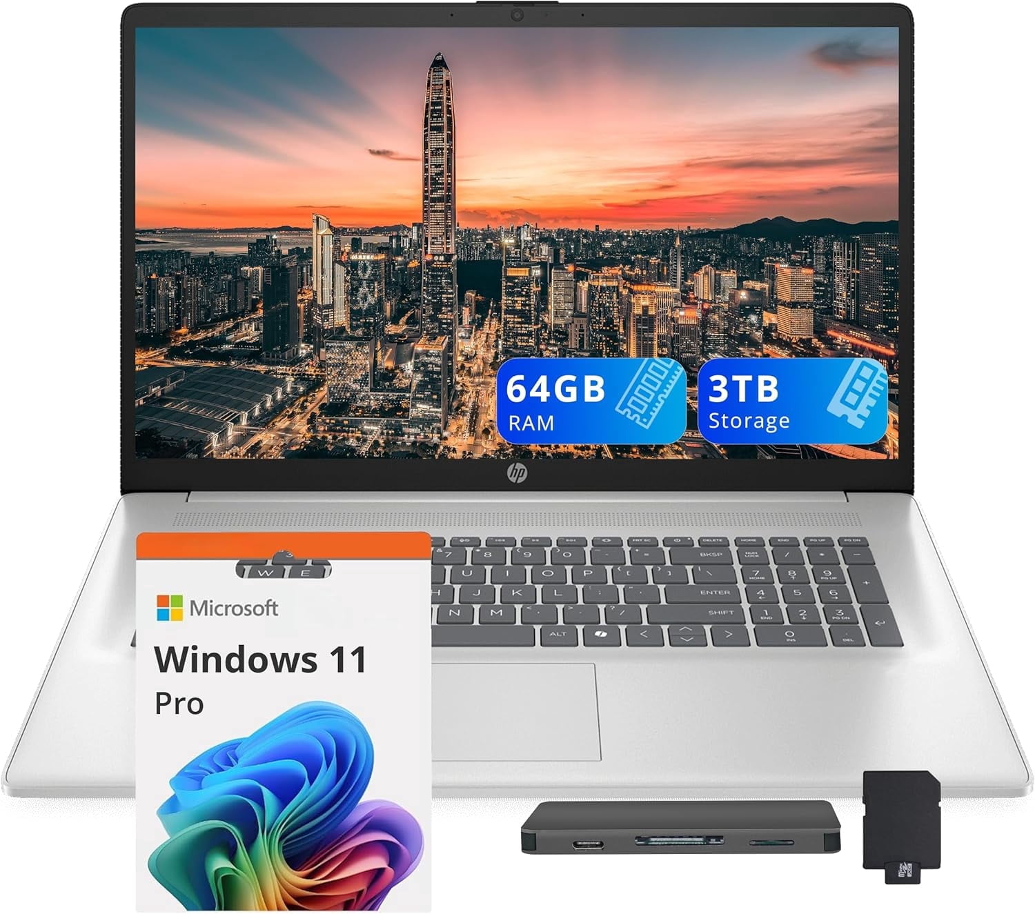 HP 17.3" FHD Business Laptop, Intel i7-1355U, 64GB RAM, 3TB Storage (2TB SSD+1TB Docking Station Set), Intel Iris Xe Graphics, Full-Size Keyboard, Copilot, Wi-Fi 6, Webcam, Windows 11 Pro, Silver