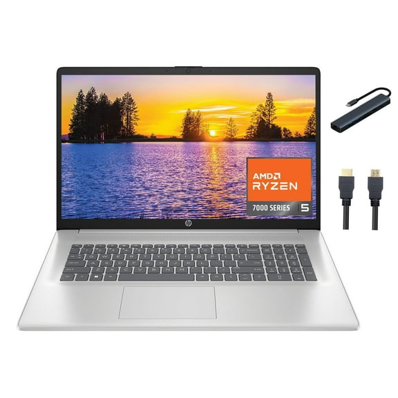 HP 17.3'' FHD Display Laptop, AMD Ryzen 5 7520U Processor, 8GB DDR5 RAM, 1TB SSD, AMD Radeon Graphics, Bluetooth, Wi-Fi, Silver, Win11 Home + Mazepoly Accessories