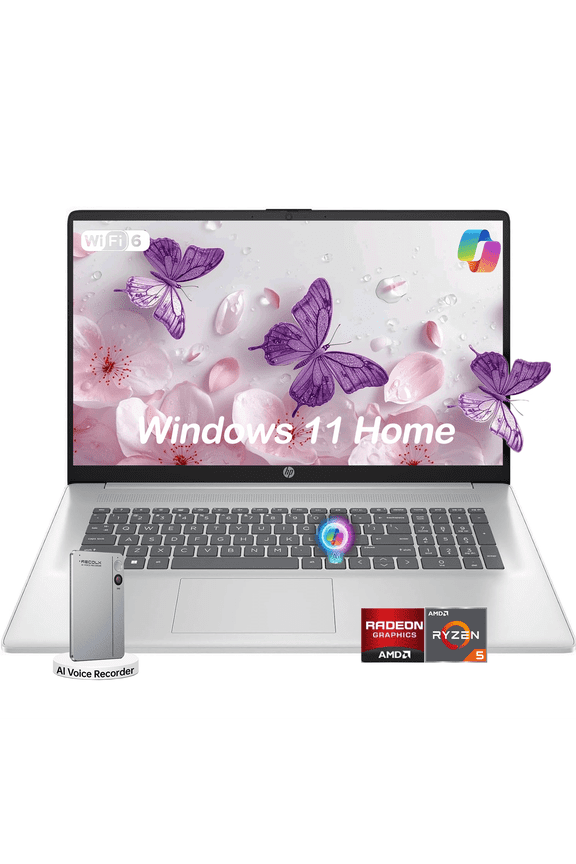HP 17.3" FHD IPS 300Nits Display laptops, AMD Ryzen 5 7430U, 8GB RAM 256GB SSD, Windows 11 Home, Copilot AI, w/Accessory