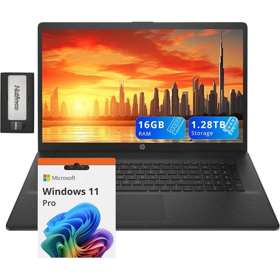 HP 17.3" FHD IPS Anti-Glare Laptop, AMD Ryzen 7 7730U, 16GB RAM, 1.28TB Storage (1TB SSD+288GB Docking Station Set), AMD Radeon Graphics, Num Pad, Wi-Fi 6, Fast Charge, Win 11 Pro, Black