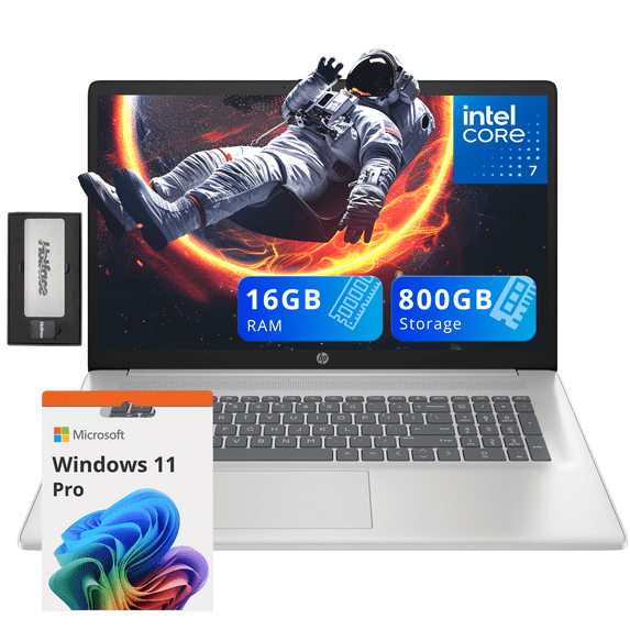 HP 17.3" FHD IPS Anti-Glare Laptop, Intel 7-150U, 16GB RAM, 800GB Storage (512GB SSD+288GB Docking Station Set), Intel Graphics, 1080p FHD Camera, Fast Charge, Win 11 Pro, Silver
