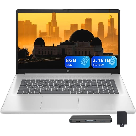 HP 17.3" FHD IPS Business Laptop, AMD Ryzen 5 7520U, 8GB LPDDR5, 2.16TB Storage (2TB SSD+160GB Docking Station Set), AMD Radeon Graphics, Numeric Keypad, Wi-Fi 6, Windows 11 Home, Silver