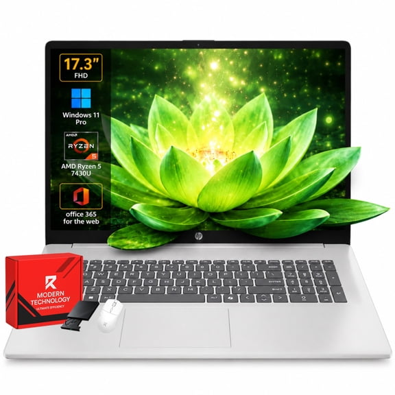 HP 17.3" FHD IPS Laptop, AMD Ryzen 5 7430U, 12GB RAM, 512GB SSD, Office 365 for the Web, Windows 11 Pro