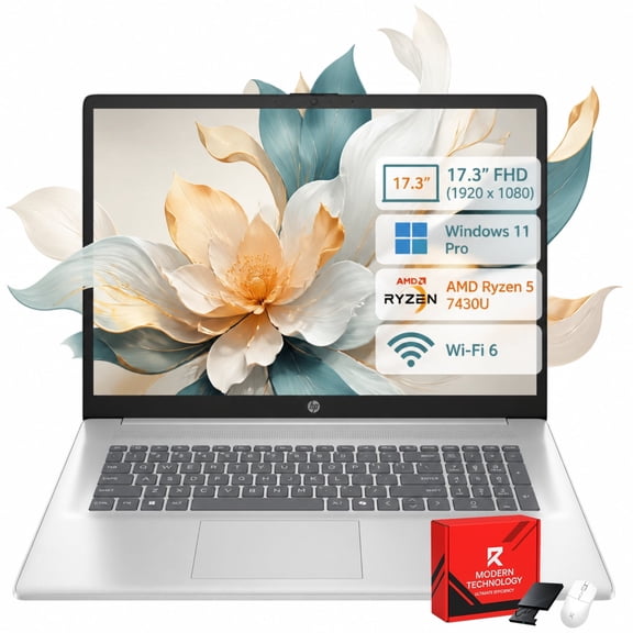 HP 17.3" FHD IPS Laptop, AMD Ryzen 5 7430U, 20GB RAM, 512GB SSD, Windows 11 Pro, 300 Nits Display, Wi-Fi 6, Bluetooth 5.4, Copilot AI, w/Accessory