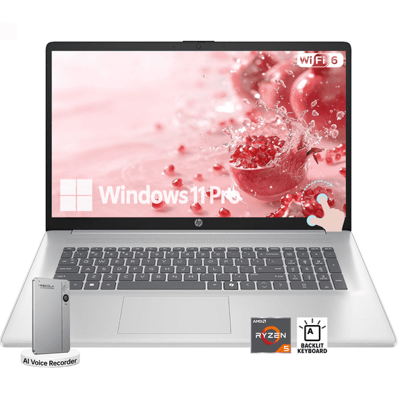 HP 17.3" FHD IPS Laptop, AMD Ryzen 5 7430U, 8GB RAM, 512GB SSD, Windows 11 Pro, 300 Nits Display, Wi-Fi 6, Bluetooth 5.4, Copilot AI, w/Accessory