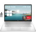 thumbnail image 1 of HP 17.3" FHD Laptop, AMD Ryzen 5 5500U, 64GB RAM, 2TB SSD, AMD Radeon Graphics, Fingerprint Reader, Numeric Keyboard, 720p HD Webcam, WiFi, Windows 11 Pro, Silver, 32GB Hotface USB Card, 1 of 7