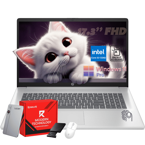 HP 17.3" FHD Laptop Computer for Business and Student, 12GB RAM, 512GB SSD, Intel Core i5-1334U, Backlit KB, Fingerprint, Numeric Keypad, Camera, Win11 Pro, Recolx AI Voice Recorder